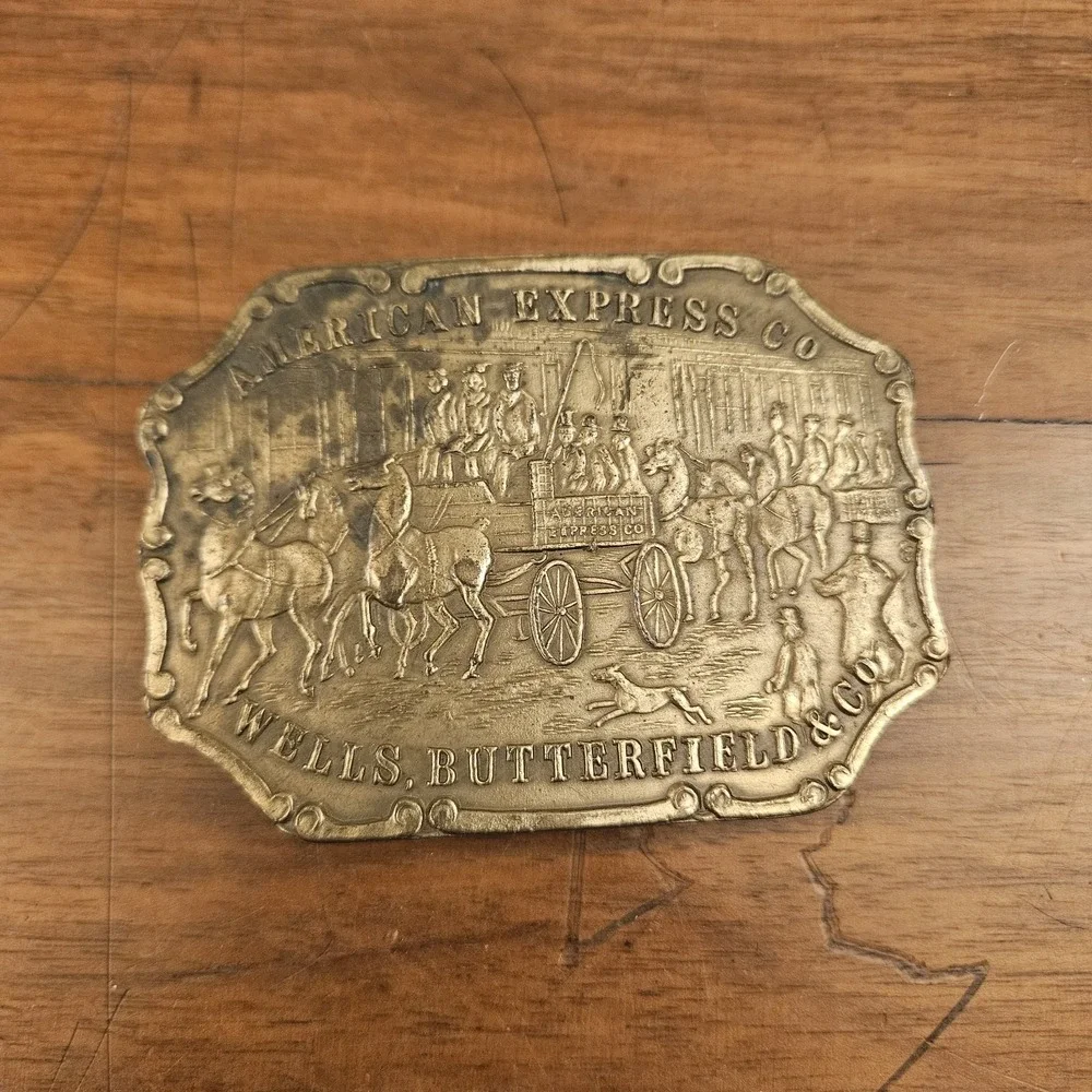 Vintage American Express Co. Wells & Butterfield Bergamot Brass Belt Buckle